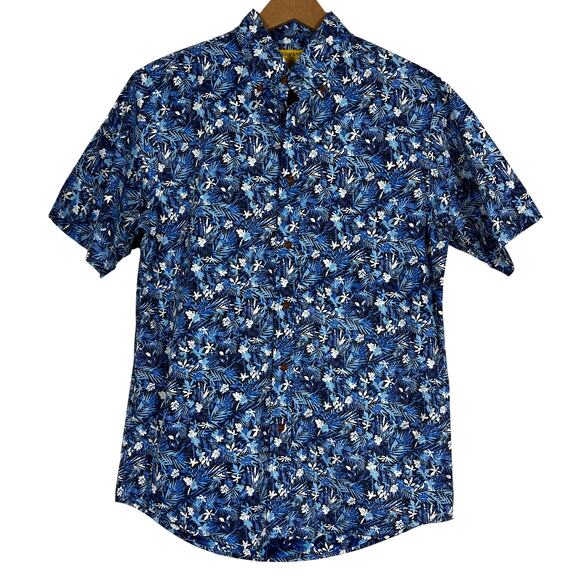 Lands End Hoffman Button Down Shirt Mens S Blue 100% Cotton Hawaiian Retro - Picture 1 of 6